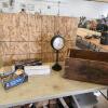 Clock, car vacuum, wooden crate, etc.