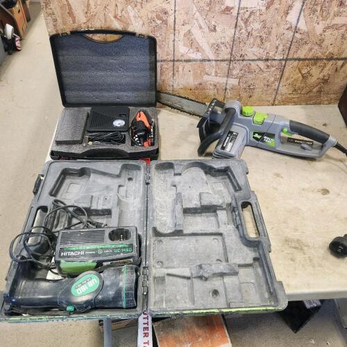 Portable booster pack, electric chainsaw, flashlight