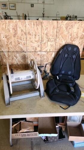 Plastic hose reel, massaging seat cover