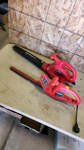 Electric hedge trimmer, leaf blower