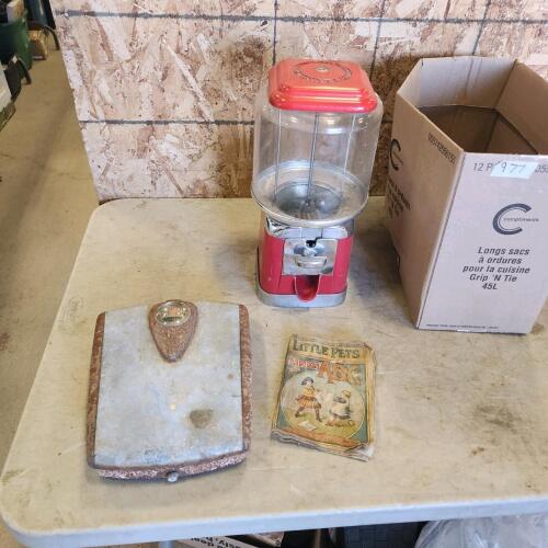 Antique scale, gum ball machine