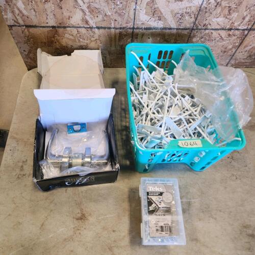 Slot board hooks, #10x3/4" self taping screws, door knob