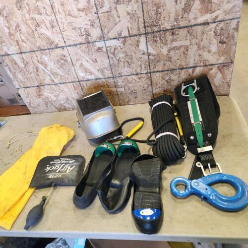 3/8" Tow rope, welding helmet, safety belt