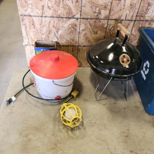 Heated poultry watering bucket, charcoal bbq