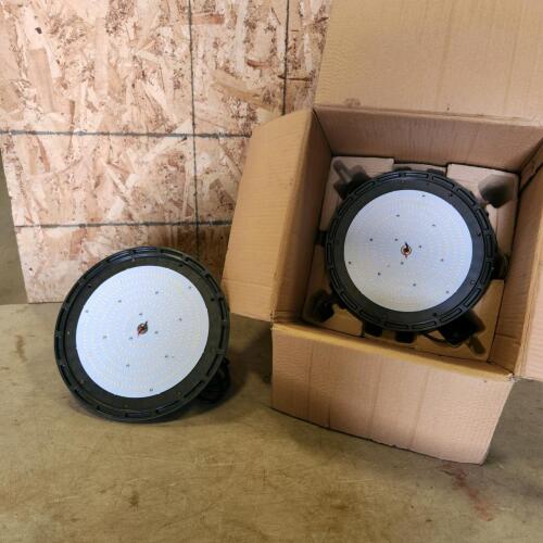 2- 11" LED high bay lights, missing lenses