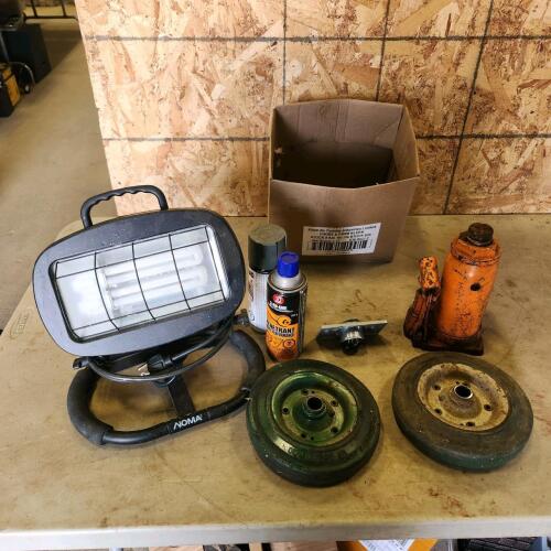 Bottle jack, work light, wheels, etc.