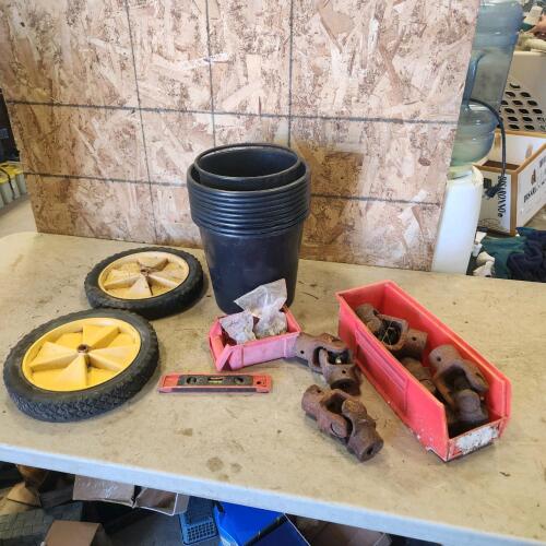 U Joints, dolly wheels, buckets, etc.