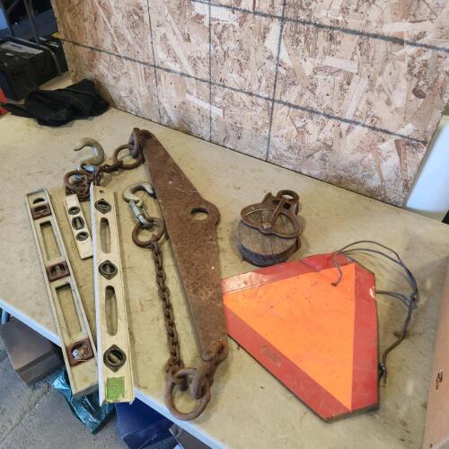 Levels, SMV sign, pulley, etc.