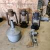 Oil lamps, meat grinder, funnel