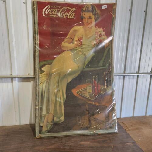 47"x30" Cardboard Coca-Cola sign in rough shape