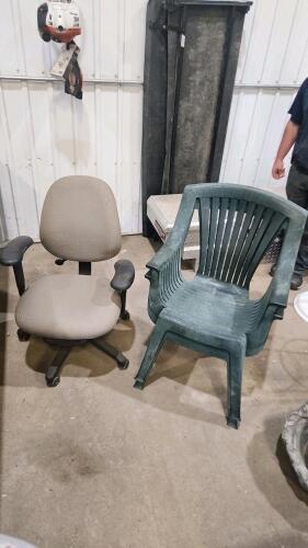 2 patio chairs, office chair