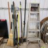 Brooms, ladder, etc.