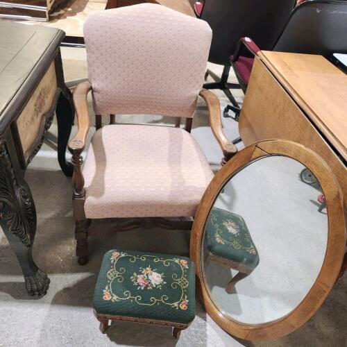 Chair, stool, 2 mirrors