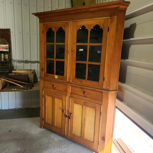 Vintage 2pc corner cabinet 57"W 21"D 7'H