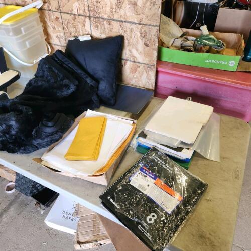 Office supplies, pillow, fuzzy blanket