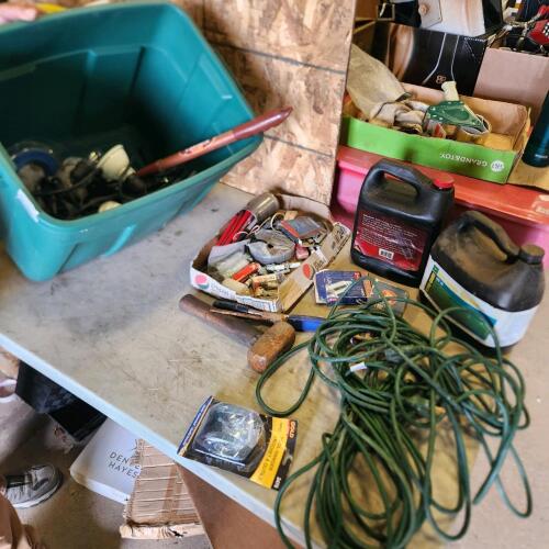 Assorted tools, spark plugs, LED lights, etc.