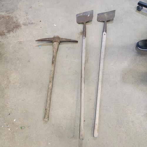 Pick axe & 2 scrapers