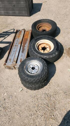 Double steel sliding drawer 48"L 18"W, 2 15" impliment wheels tires shot, 2 22x8-10 ATV wheels