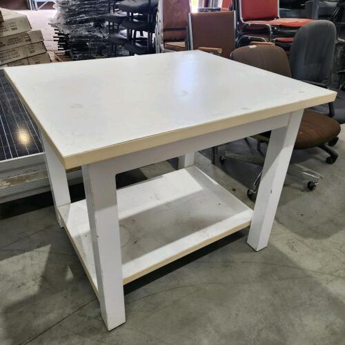 Steel framed wooden top table 42"L 36"W 34"H