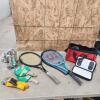 Tow strap, tennis rackets, tool bag, etc.