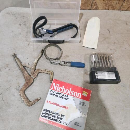 Oil filter wrenches, spade bit set, etc.