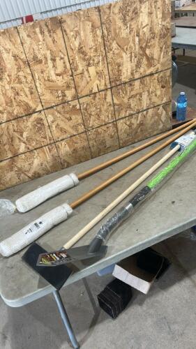 Mops, drywall sander, trench spade