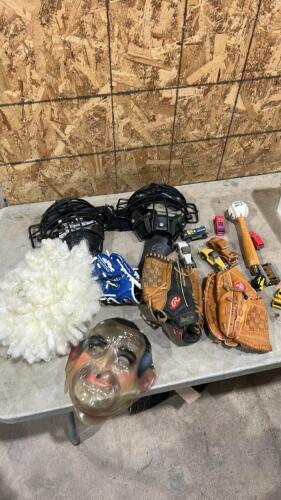 Baseball gear, dinky toys, etc