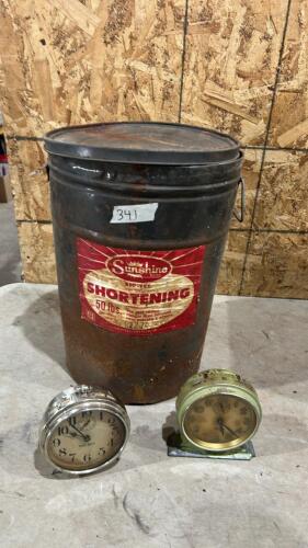 Antique alarm clocks, tin