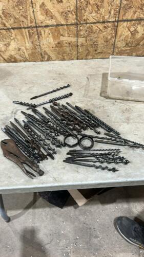 Vintage wood boring drill bits, vice grips