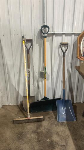 3 Shovels, broom
