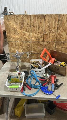 Booster cables, decorative plane, various hardware