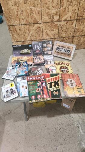 Model tanks, metal signs, DVD movies